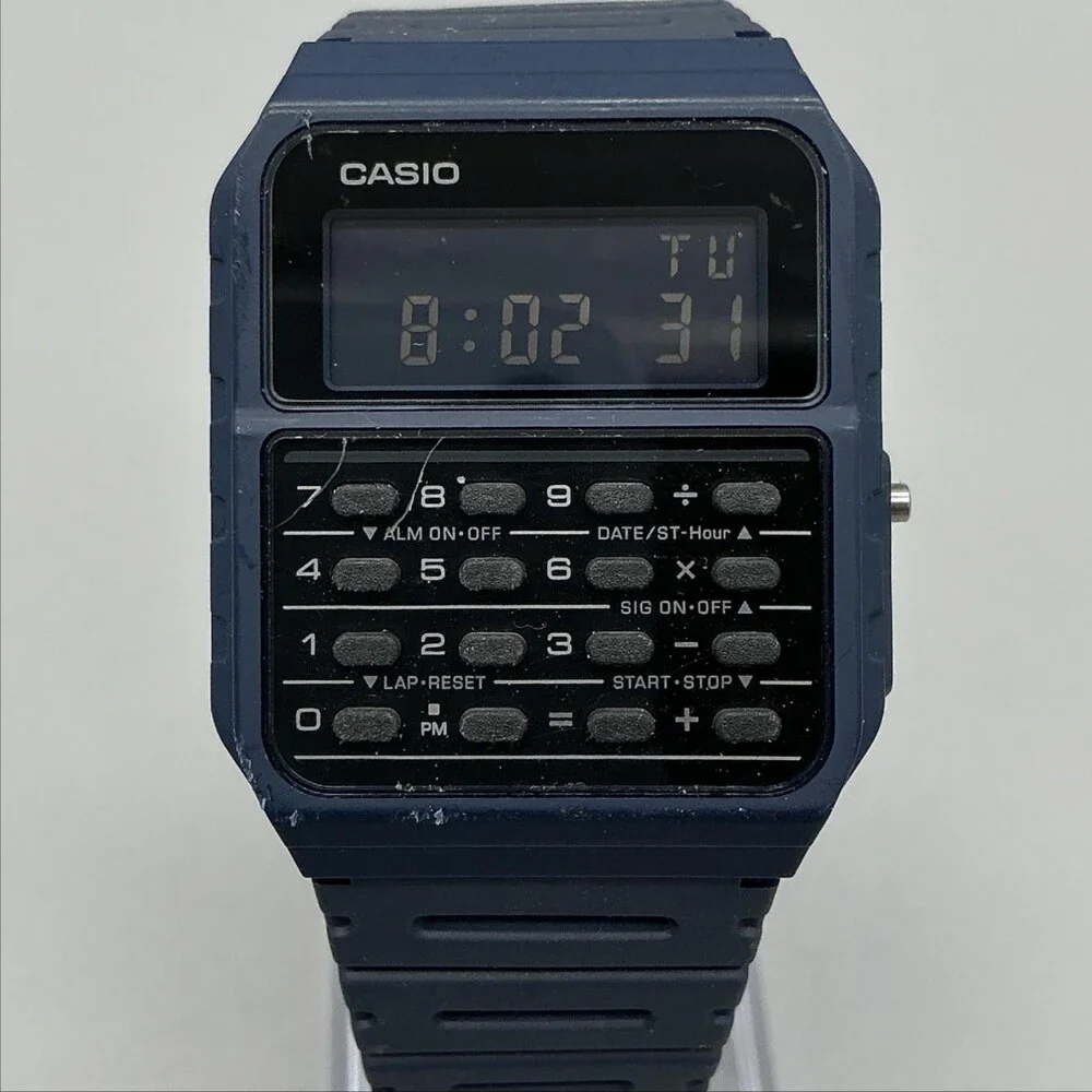Casio CA-53W Mens Watch 34mm Digital Calculator Blue Alarm Chronograph Day Date